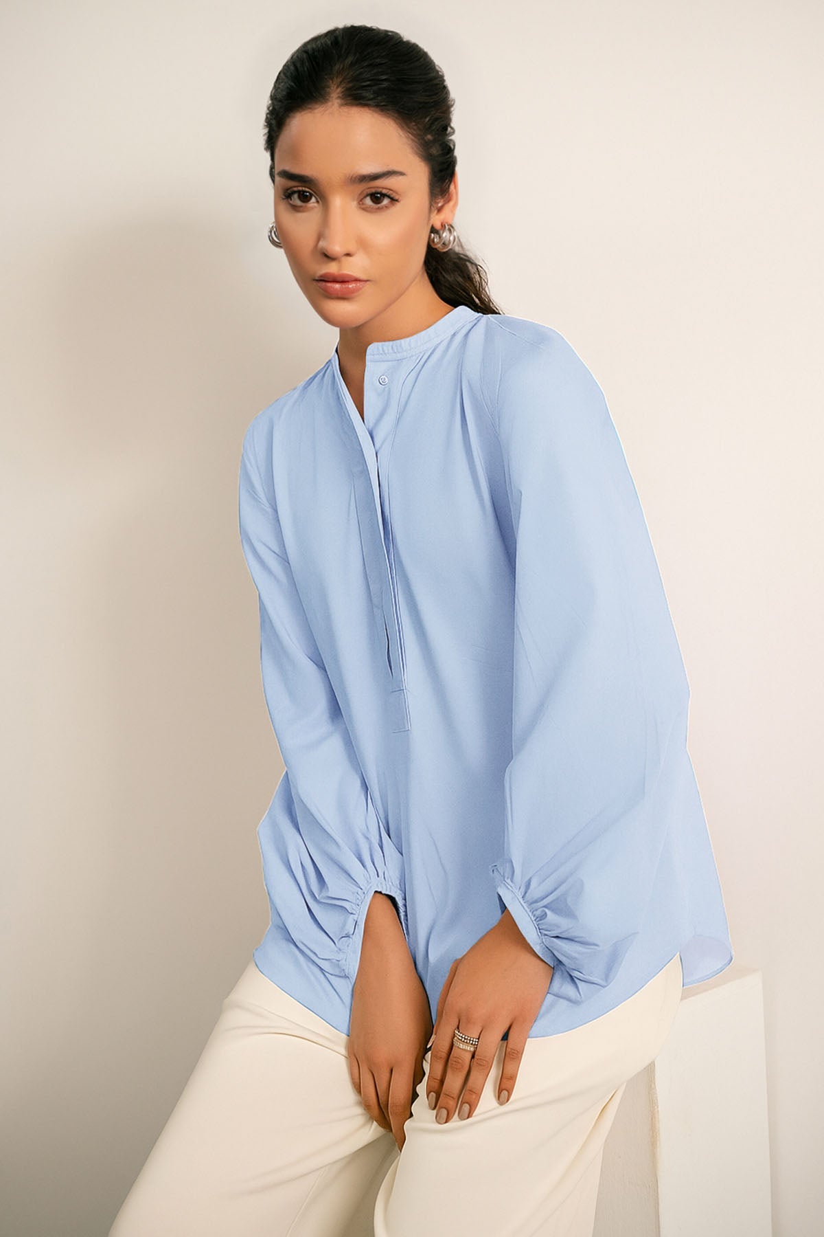 BALLOON SLEEVE POPLIN SHIRT