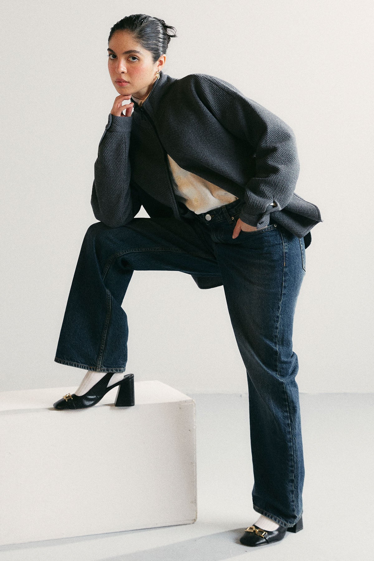 TEXTURED-LUXE ZIP UP JACKET