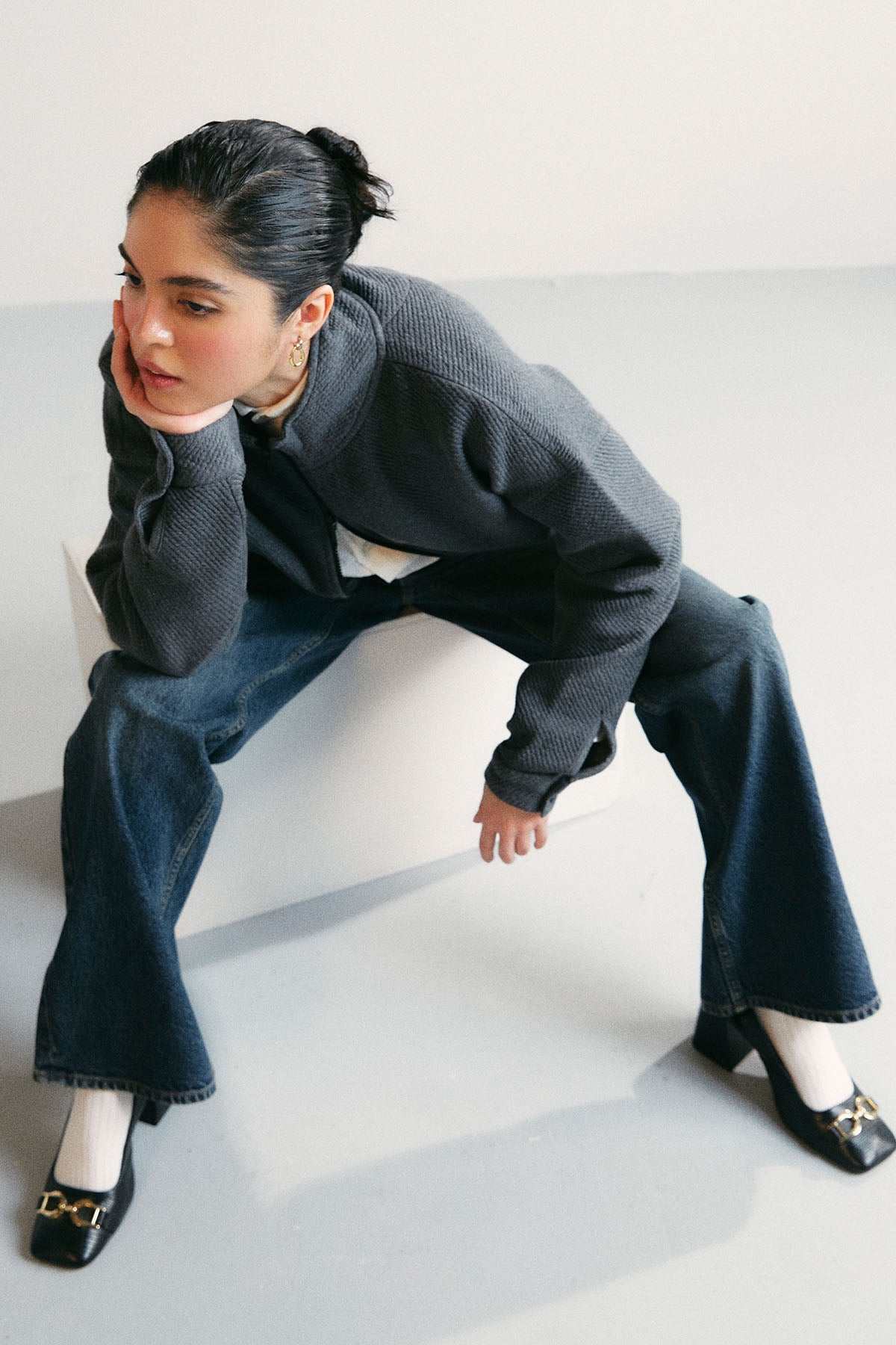 TEXTURED-LUXE ZIP UP JACKET