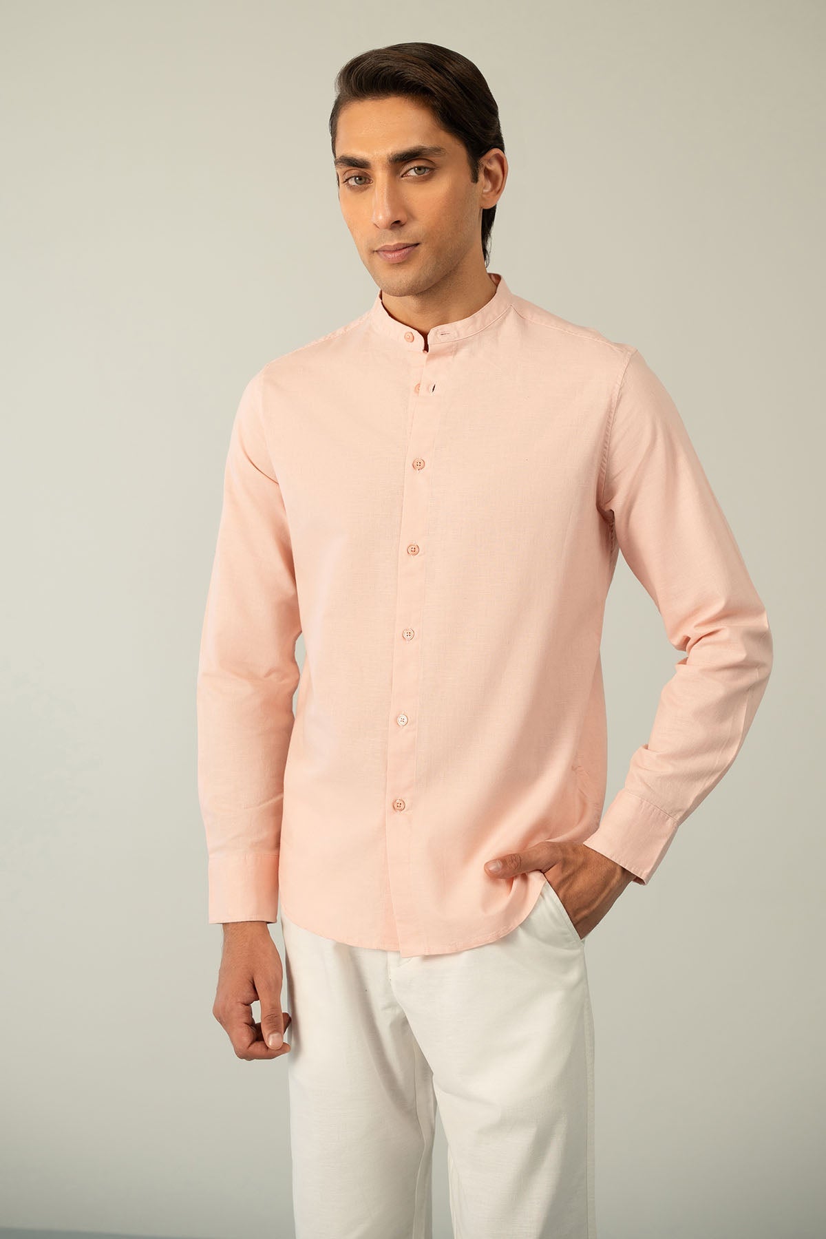 BAND COLLAR LINEN SHIRT