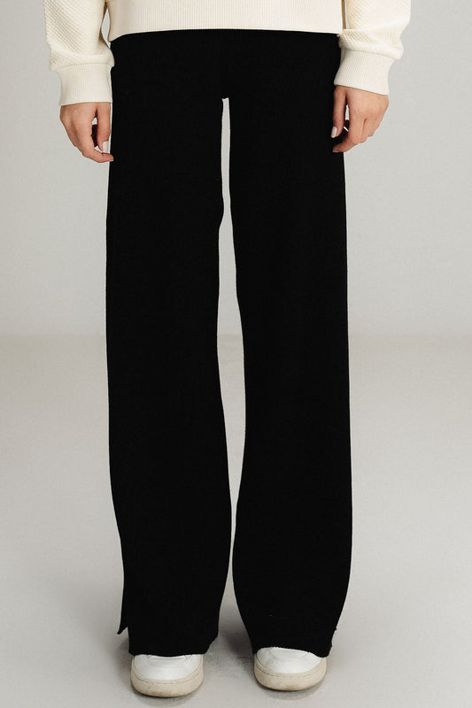 BLACK WIDE LEG PANTS - KNIT WEAR