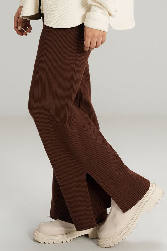 BROWN WIDE LEG PANTS - KNIT WEAR